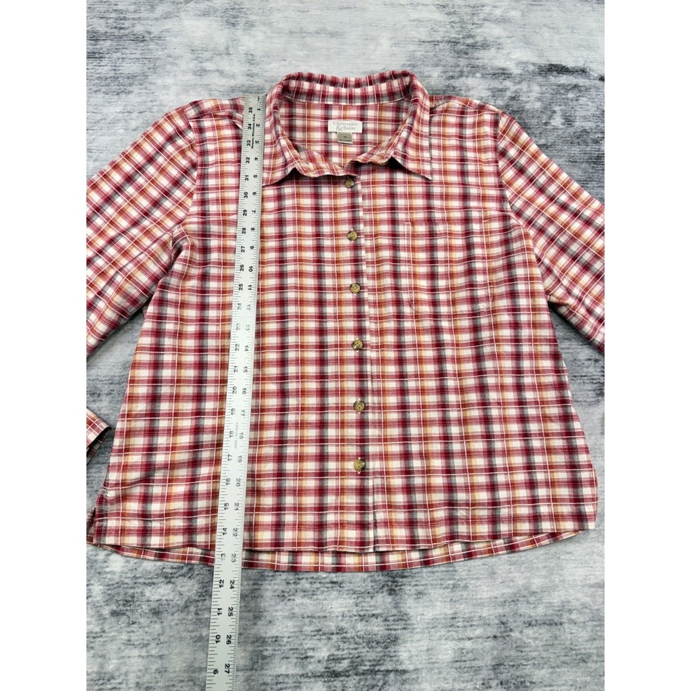 Christopher & Banks Womens XL Red Orange Plaid Button Up Shirt Long Sleeve - Picture 8 of 8